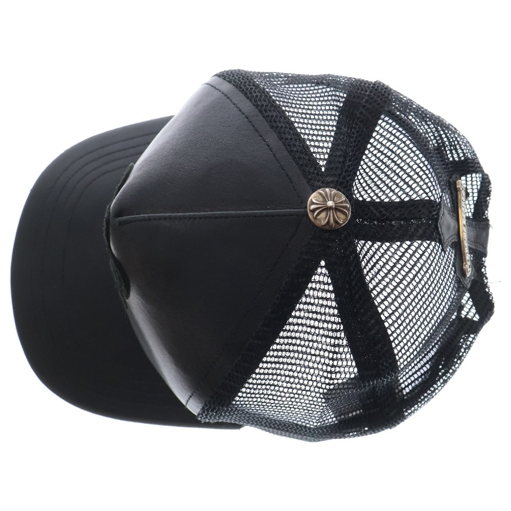 CHROME HEARTS(クロムハーツ) BS FLEUR LEATHER MESH CAP BSフレア スクロールラベル付き レザーメッシュキャップ ブラック