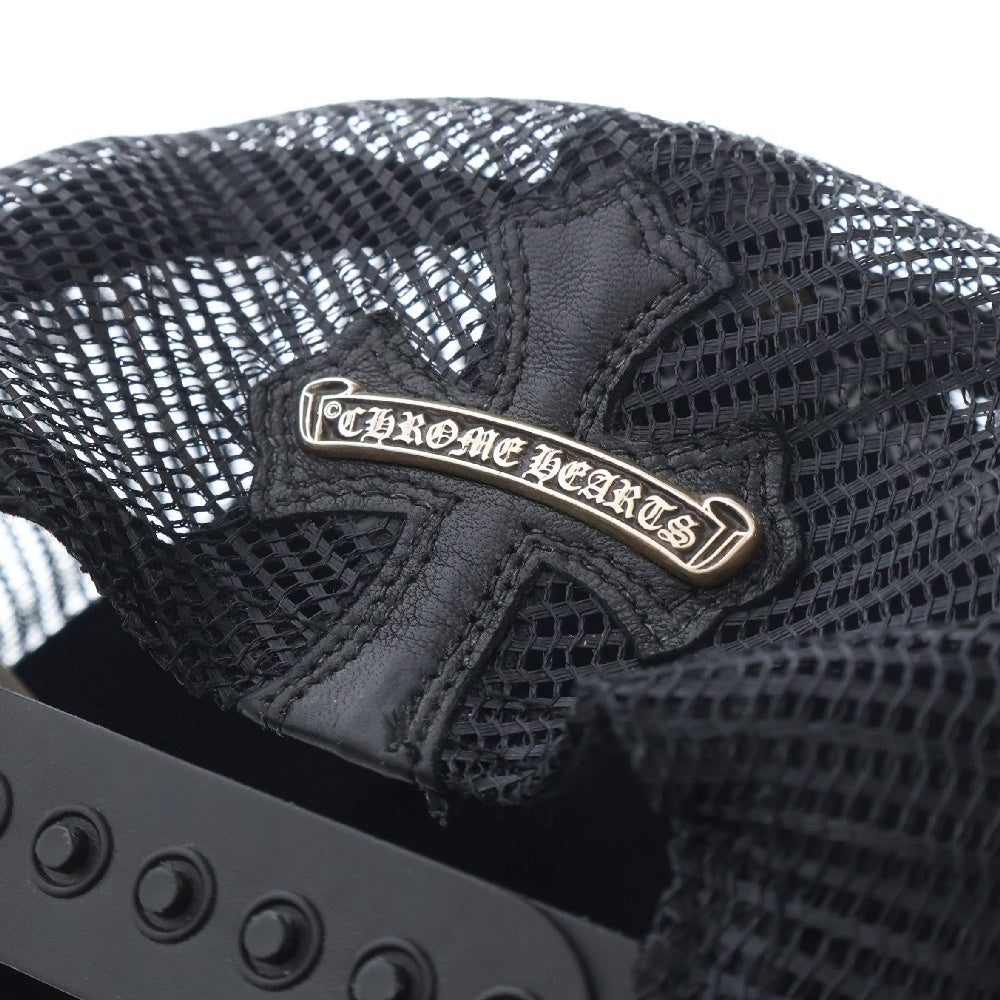 CHROME HEARTS(クロムハーツ) BS FLEUR LEATHER MESH CAP BSフレア スクロールラベル付き レザーメッシュキャップ ブラック