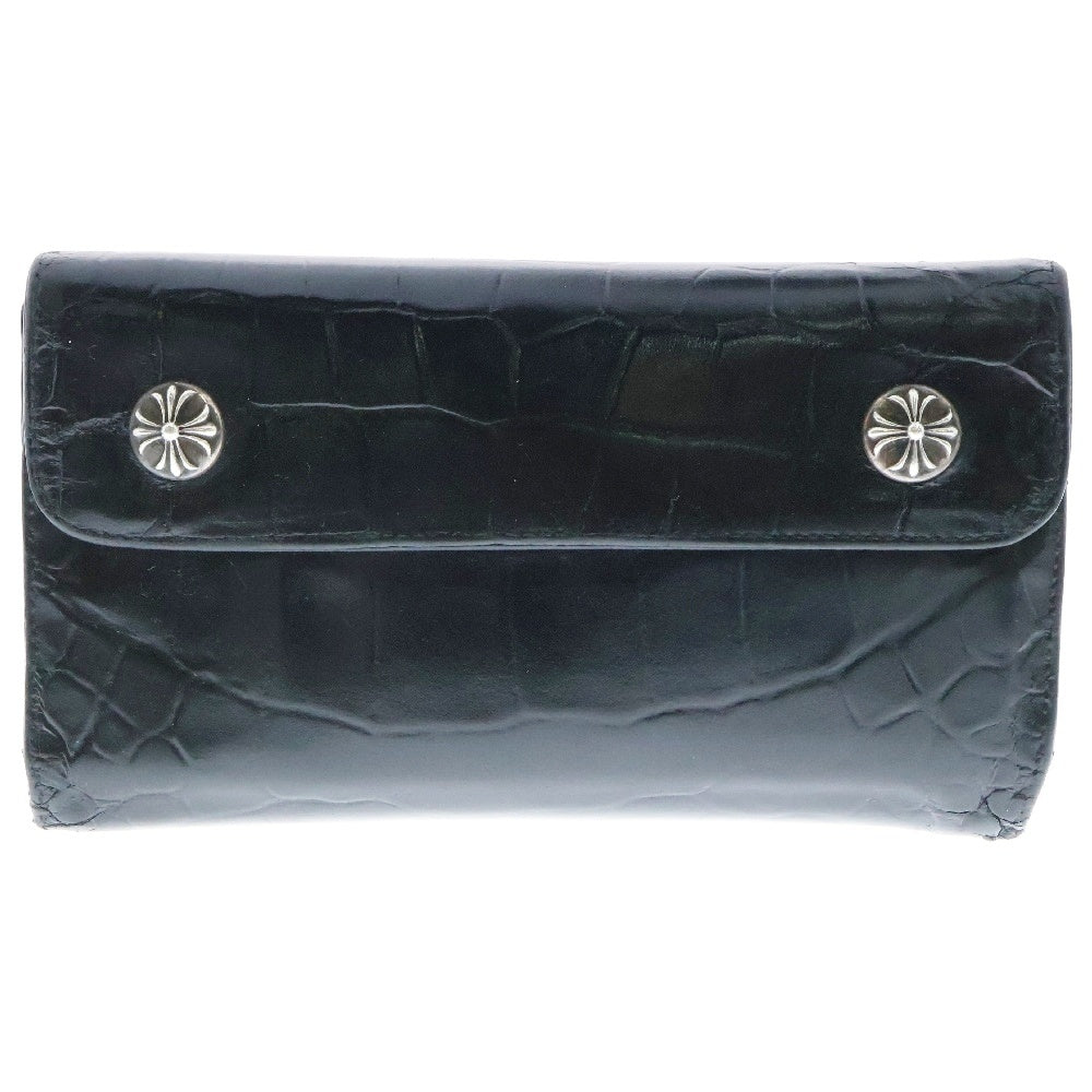 CHROME HEARTS(クロムハーツ) WAVE ALLIGATOR ウェーブアリゲーター クロスボールボタンアリゲーターレザーウォレット財布 ブラック