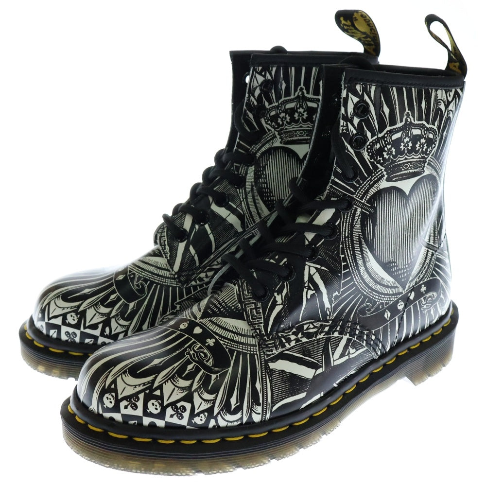 Dr.Martens(ドクターマーチン) 18SS CORE PRINT PLAYING CARD 1460 総柄プリント レーズアップ ハイカットブーツ シューズ レディース 23507112 ブラック/ホワイト