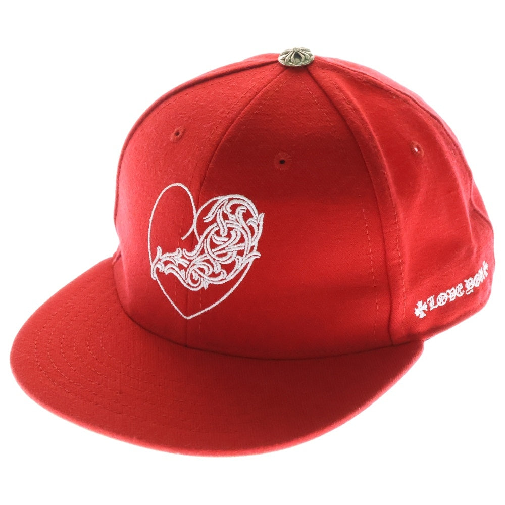 CHROME HEARTS(クロムハーツ) FITTED WOOL ACRYLIC SERGE ハートロゴ刺繍クロスボールベースボールキャップ 帽子 レッド