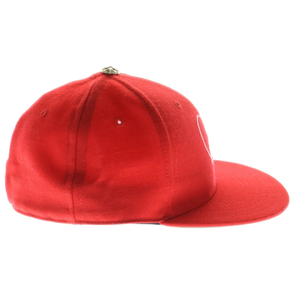 CHROME HEARTS(クロムハーツ) FITTED WOOL ACRYLIC SERGE ハートロゴ刺繍クロスボールベースボールキャップ 帽子 レッド