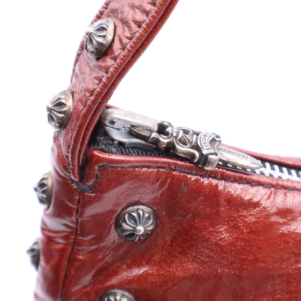 CHROME HEARTS(クロムハーツ) クロスボール装飾ダガージップ パテントレザーショルダーバッグ バーガンディー レッド
