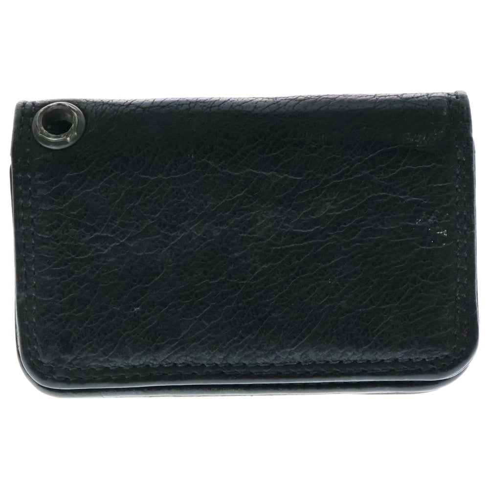 CHROME HEARTS(クロムハーツ) CARD CASE スクロールラベル レザーカードケース ブラック/シルバー