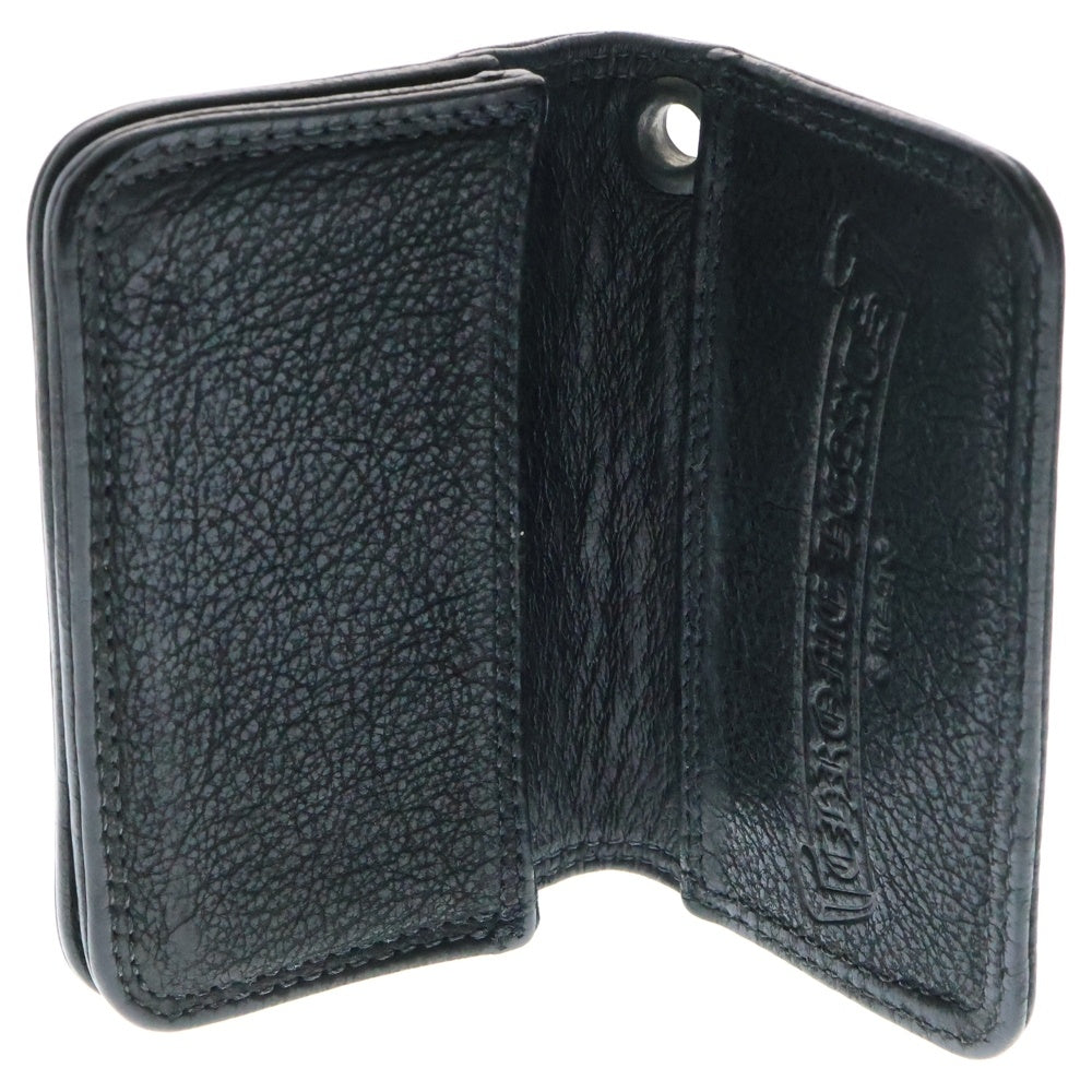 CHROME HEARTS(クロムハーツ) CARD CASE スクロールラベル レザーカードケース ブラック/シルバー