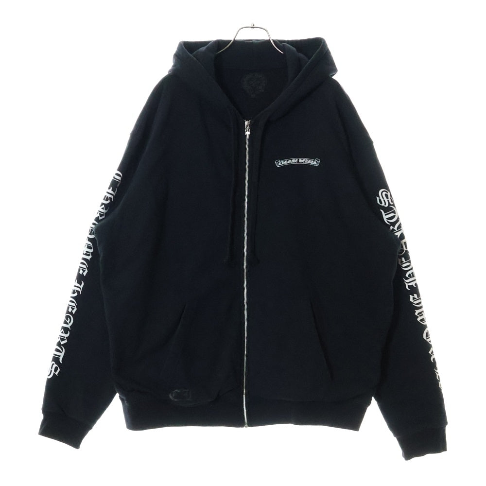 CHROME HEARTS(クロムハーツ) Zip Up Hoodie バックスクロール 袖ロゴプリント ジップアップフーディー パーカー ブラック