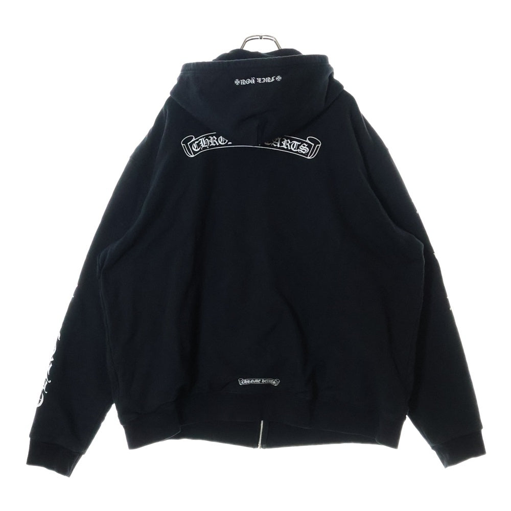 CHROME HEARTS(クロムハーツ) Zip Up Hoodie バックスクロール 袖ロゴプリント ジップアップフーディー パーカー ブラック