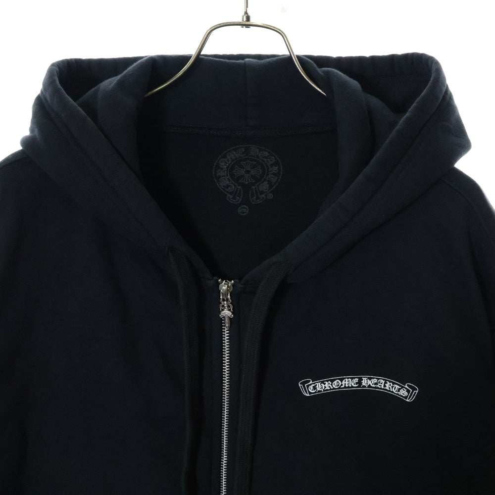 CHROME HEARTS(クロムハーツ) Zip Up Hoodie バックスクロール 袖ロゴプリント ジップアップフーディー パーカー ブラック