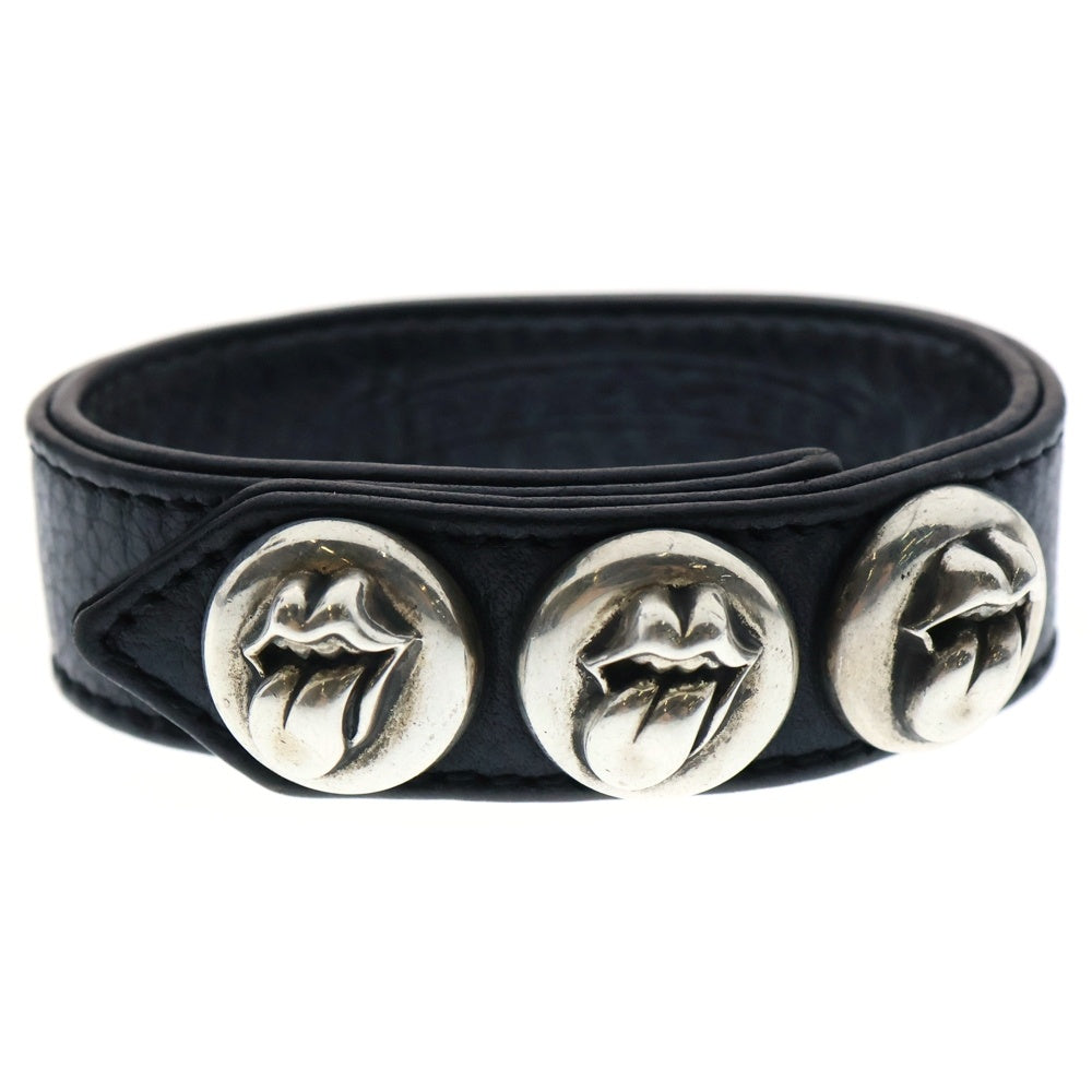 CHROME HEARTS(クロムハーツ) 3BTN 2SNP LIPSTONGUE リップ&タン 3ボタン2スナップ レザーブレスレット ブラック/シルバー