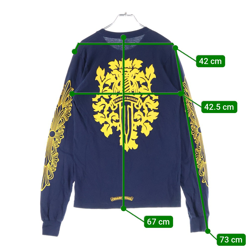 CHROME HEARTS(クロムハーツ) CH LS 1 ヴァインダガーフローラルプリントロングスリーブ長袖Tシャツ ネイビー/イエロー