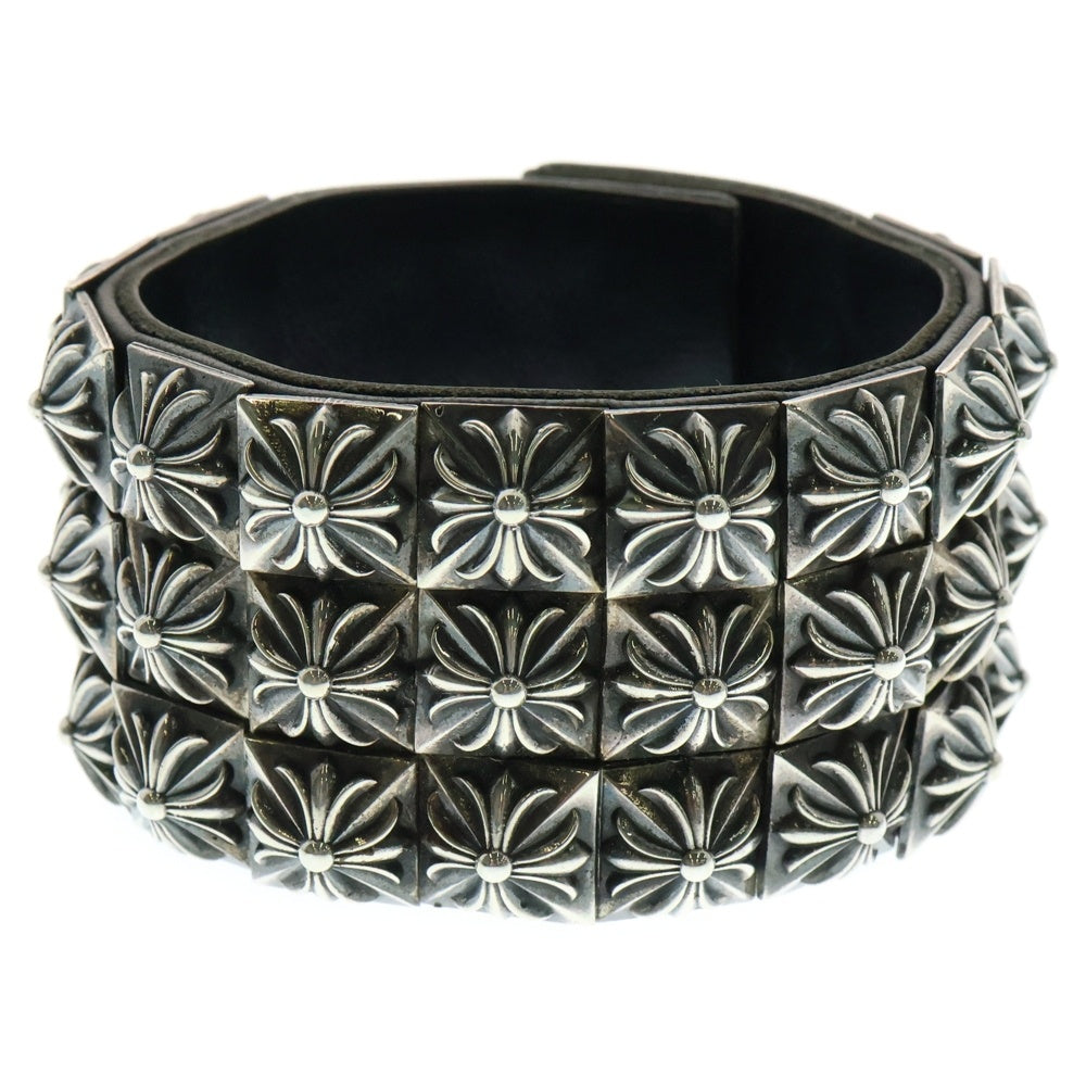 CHROME HEARTS(クロムハーツ) ZERO X3 PYRAMID STUDS TRIPLE ROW ゼロスタッズ トリプルピラミッド ロウ レザーブレスレッド バングル シルバー/ブラック