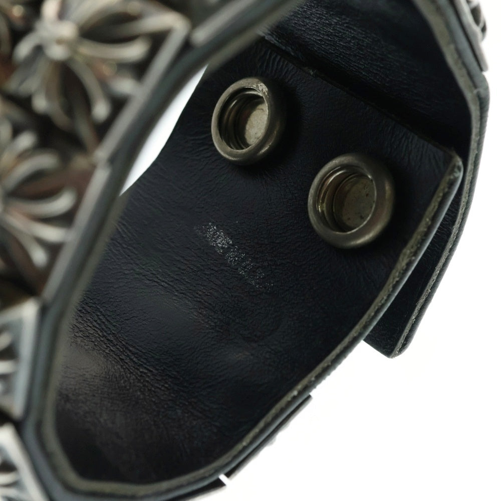 CHROME HEARTS(クロムハーツ) ZERO X3 PYRAMID STUDS TRIPLE ROW ゼロスタッズ トリプルピラミッド ロウ レザーブレスレッド バングル シルバー/ブラック