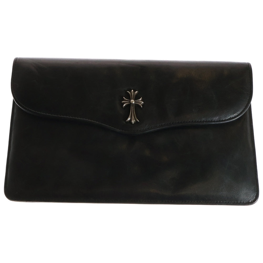 CHROME HEARTS(クロムハーツ) CH CRS SML CLUTCH BAG スモールCHクロス装飾 レザー フラット クラッチバッグ ブラック