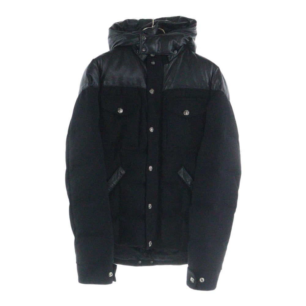 CHROME HEARTS(クロムハーツ) レザーカシミア切替 クロスボールボタン フード付き ジャケット ブラック