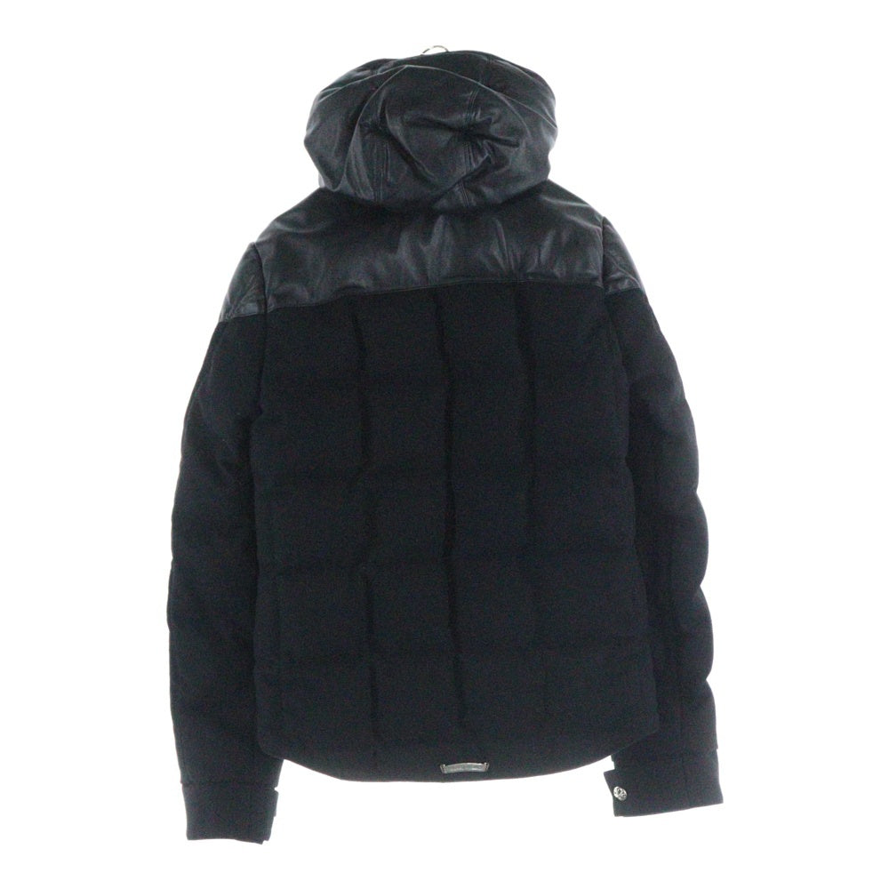 CHROME HEARTS(クロムハーツ) レザーカシミア切替 クロスボールボタン フード付き ジャケット ブラック