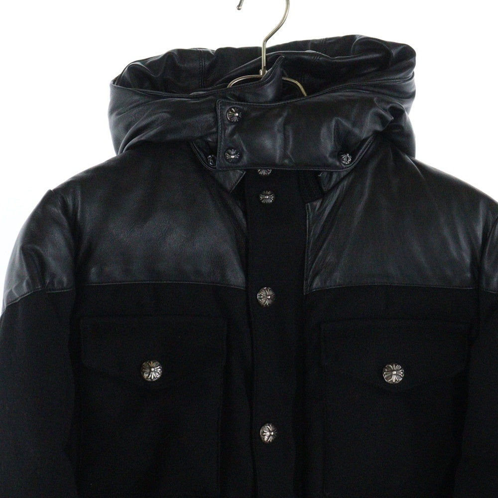 CHROME HEARTS(クロムハーツ) レザーカシミア切替 クロスボールボタン フード付き ジャケット ブラック
