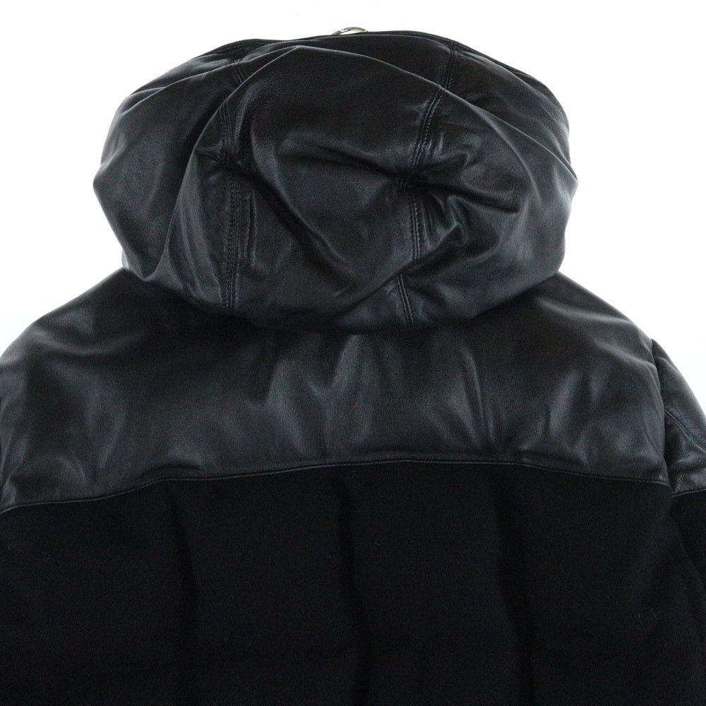 CHROME HEARTS(クロムハーツ) レザーカシミア切替 クロスボールボタン フード付き ジャケット ブラック