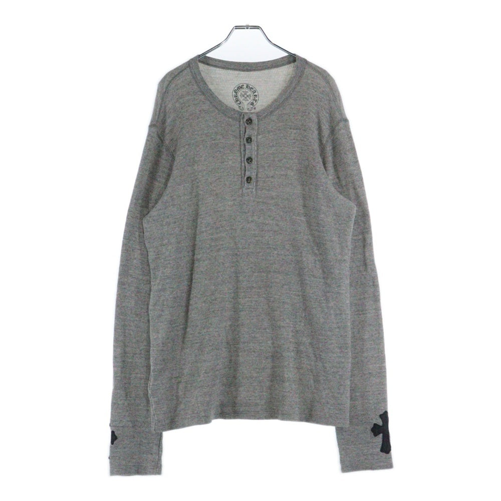CHROME HEARTS(クロムハーツ) クロスパッチ付き ヘンリーネック ロングスリーブシャツ グレー