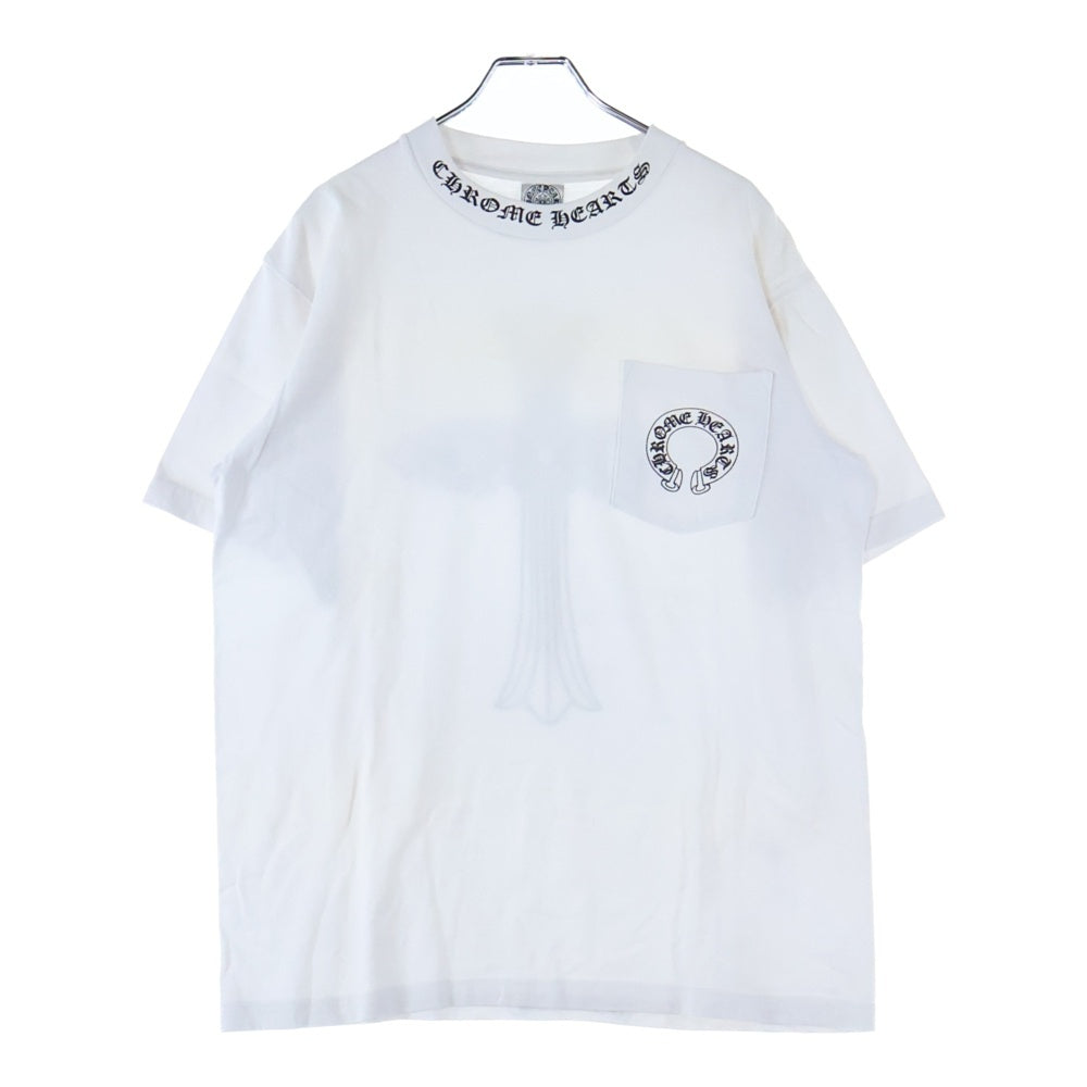 CHROME HEARTS(クロムハーツ) OLD NECK LOGO TEE ネックロゴ ホースシューバッククロス 半袖Tシャツ カットソー ホワイト
