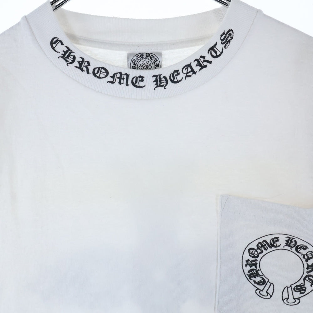 CHROME HEARTS(クロムハーツ) OLD NECK LOGO TEE ネックロゴ ホースシューバッククロス 半袖Tシャツ カットソー ホワイト