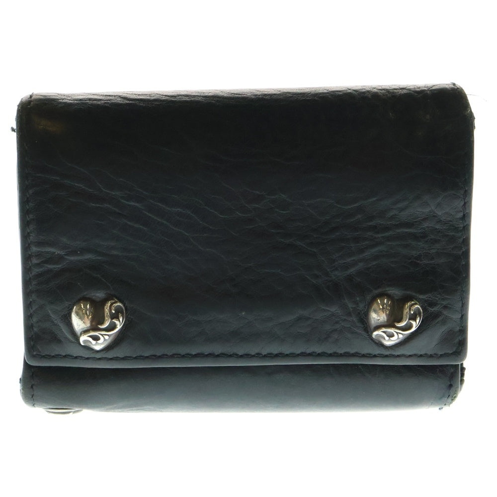 CHROME HEARTS(クロムハーツ) 3FOLD 3フォールド ハートボタン レザーウォレット 財布 ブラック