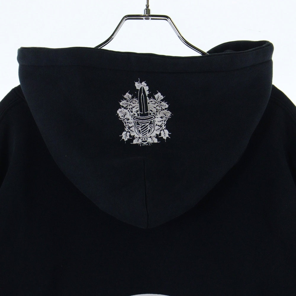 CHROME HEARTS(クロムハーツ) OLD HORSESHOE HOODIE オールド ホースシュー 袖フローラルプリント サーマル裏地 ダガー プルオーバーパーカー ブラック