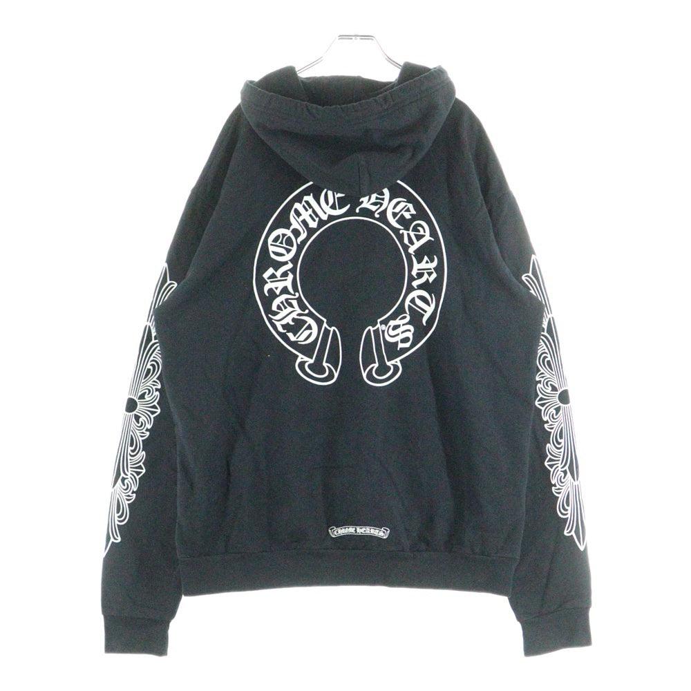 CHROME HEARTS(クロムハーツ) HORSESHOE PULLOVER HOODIE ホースシュープリント アームフローラル プルオーバースウェットパーカー フーディ ブラック