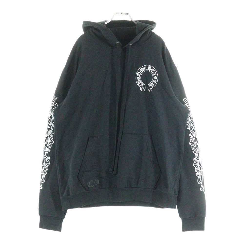 CHROME HEARTS(クロムハーツ) HORSESHOE PULLOVER HOODIE ホースシュープリント アームフローラル プルオーバースウェットパーカー フーディ ブラック