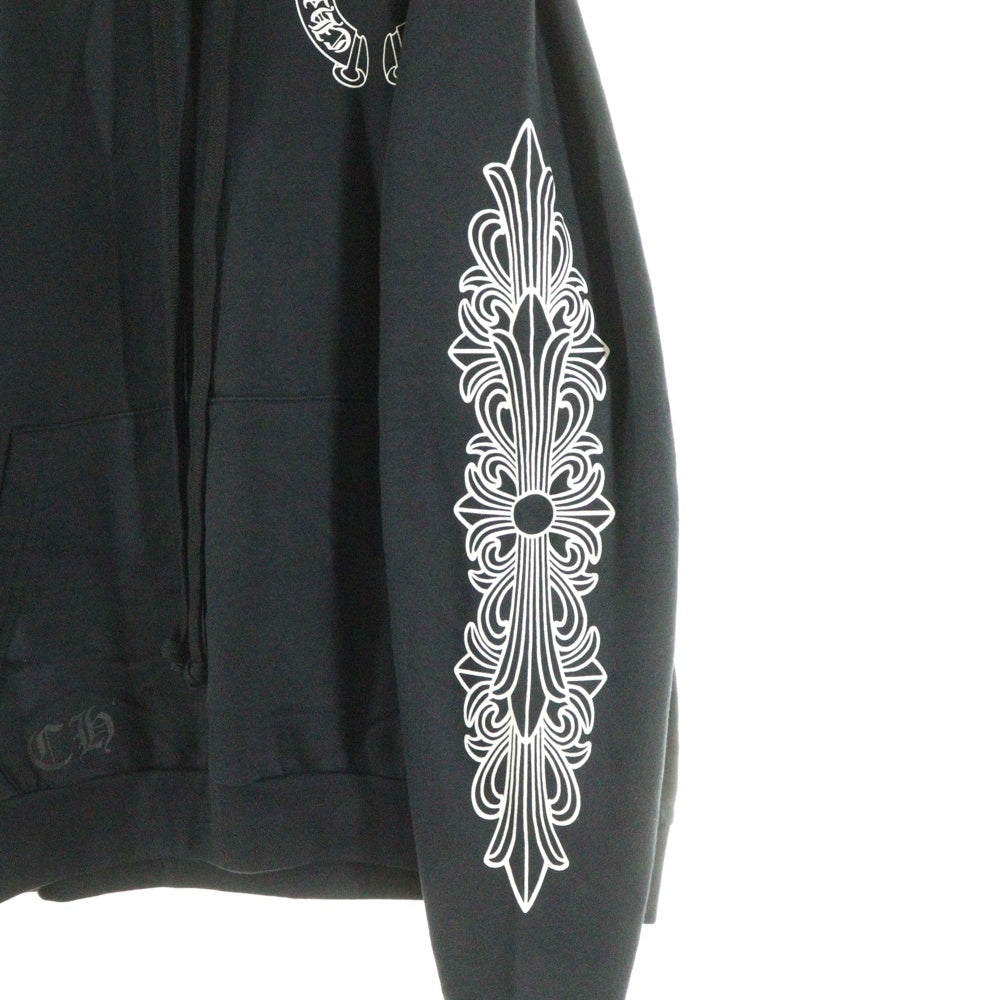 CHROME HEARTS(クロムハーツ) HORSESHOE PULLOVER HOODIE ホースシュープリント アームフローラル プルオーバースウェットパーカー フーディ ブラック