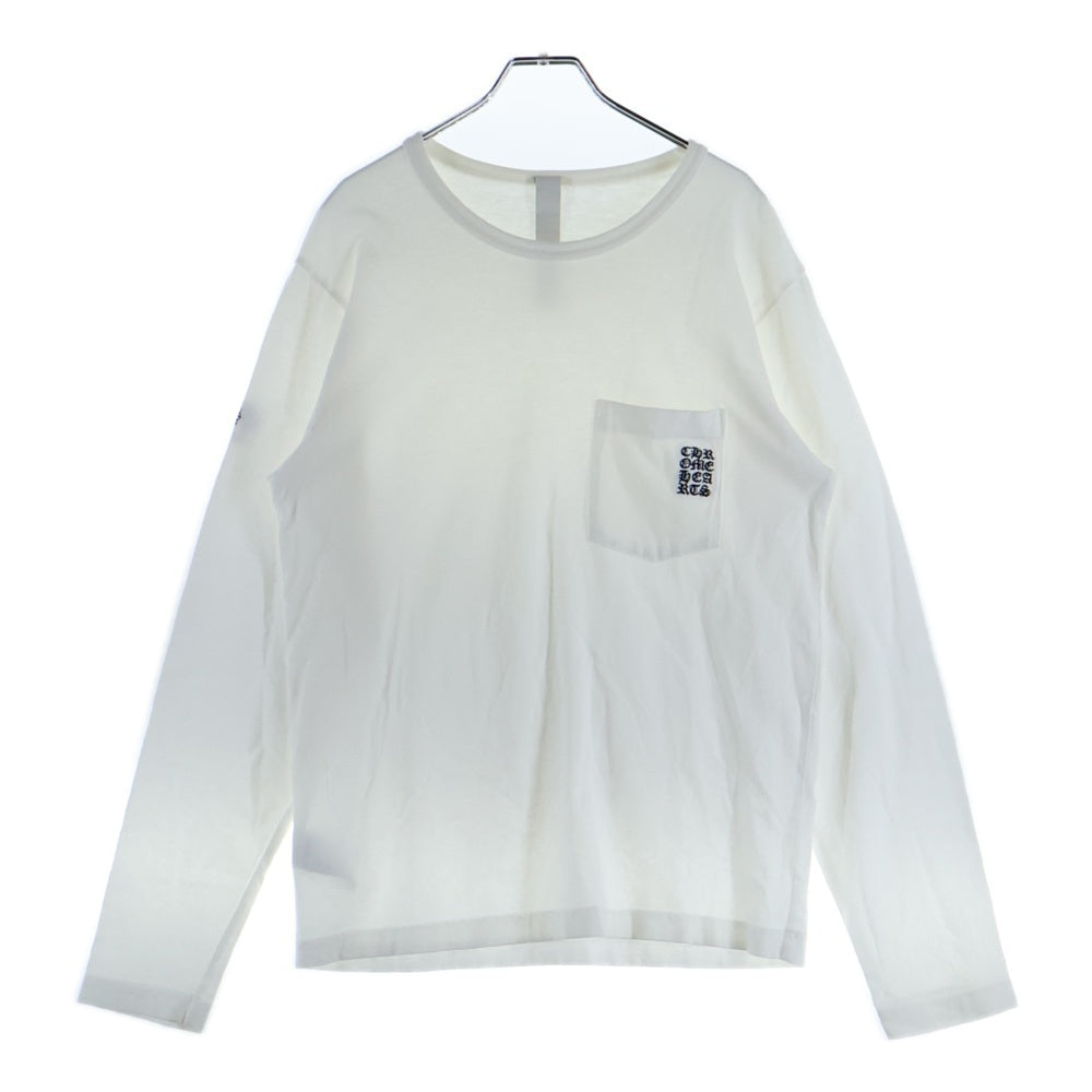 CHROME HEARTS(クロムハーツ) YNOT L/S TEE フロントロゴ刺繍 袖CHクロス刺繍 クルーネック 長袖Tシャツ ホワイト