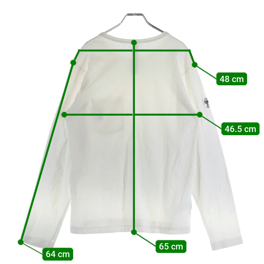 CHROME HEARTS(クロムハーツ) YNOT L/S TEE フロントロゴ刺繍 袖CHクロス刺繍 クルーネック 長袖Tシャツ ホワイト