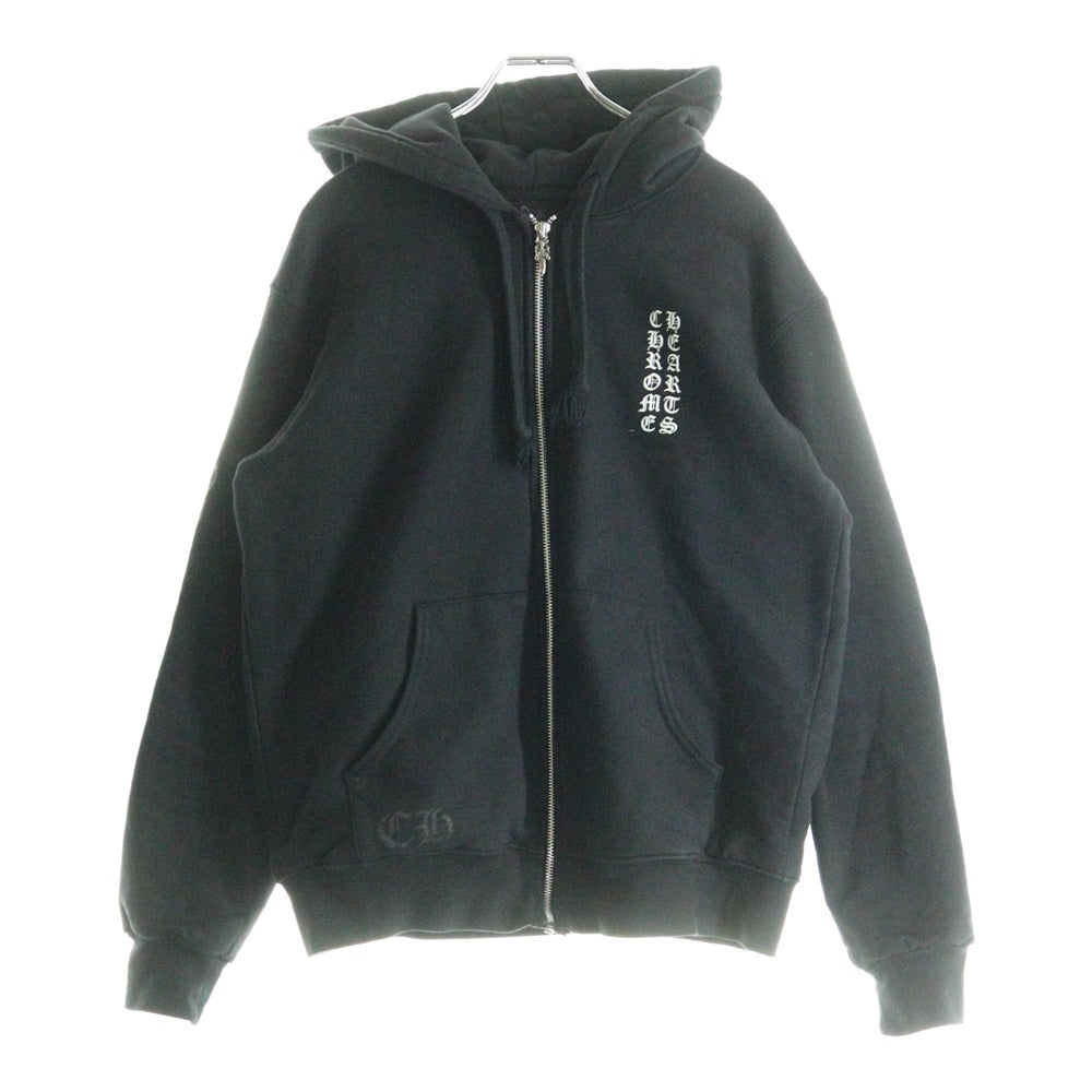 CHROME HEARTS(クロムハーツ) Back Cemetery Cross Print Zip Up Hoodie クロムハーツ バックセメタリークロスプリントジップアップフーディ パーカー 裏地サーマル ダガー ブラック