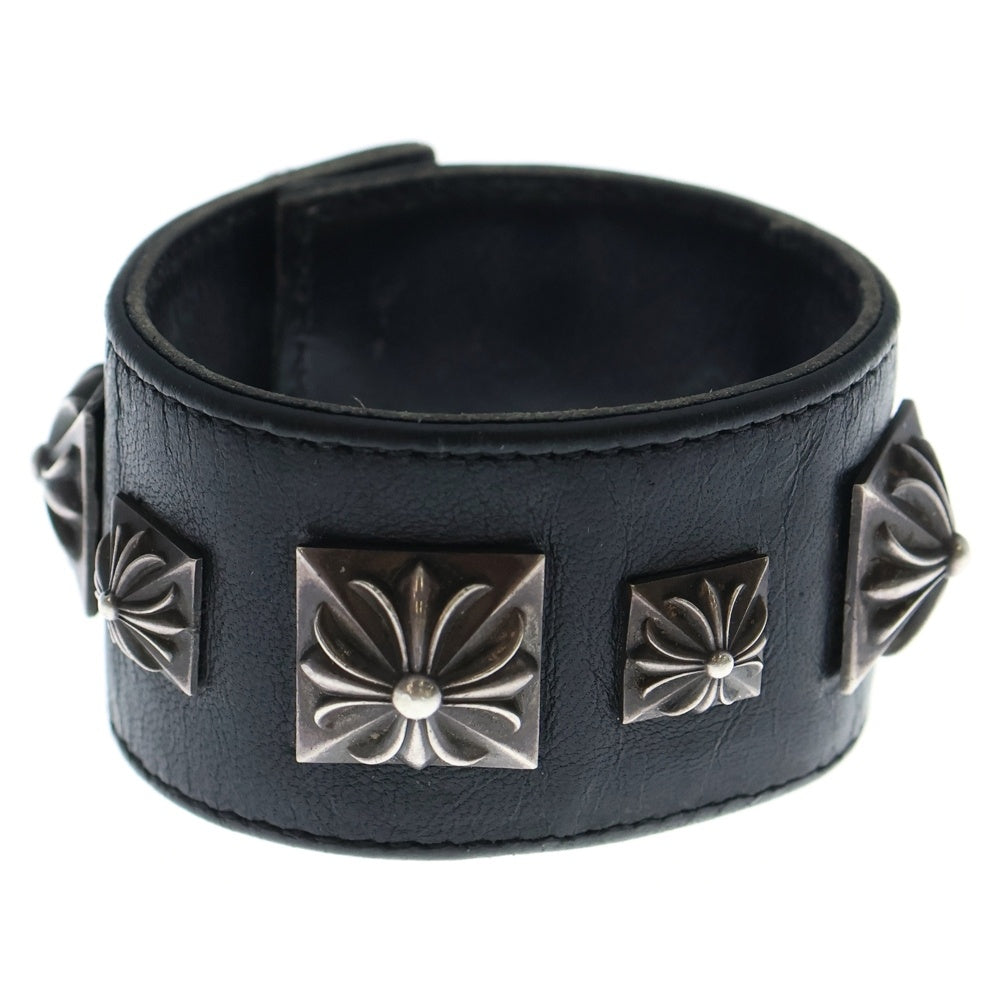 CHROME HEARTS(クロムハーツ) PYRAMID PUNK STUDS LEATHER BRACELET ピラミッド パンク スタッズ レザー ブレスレット シルバー/ブラック