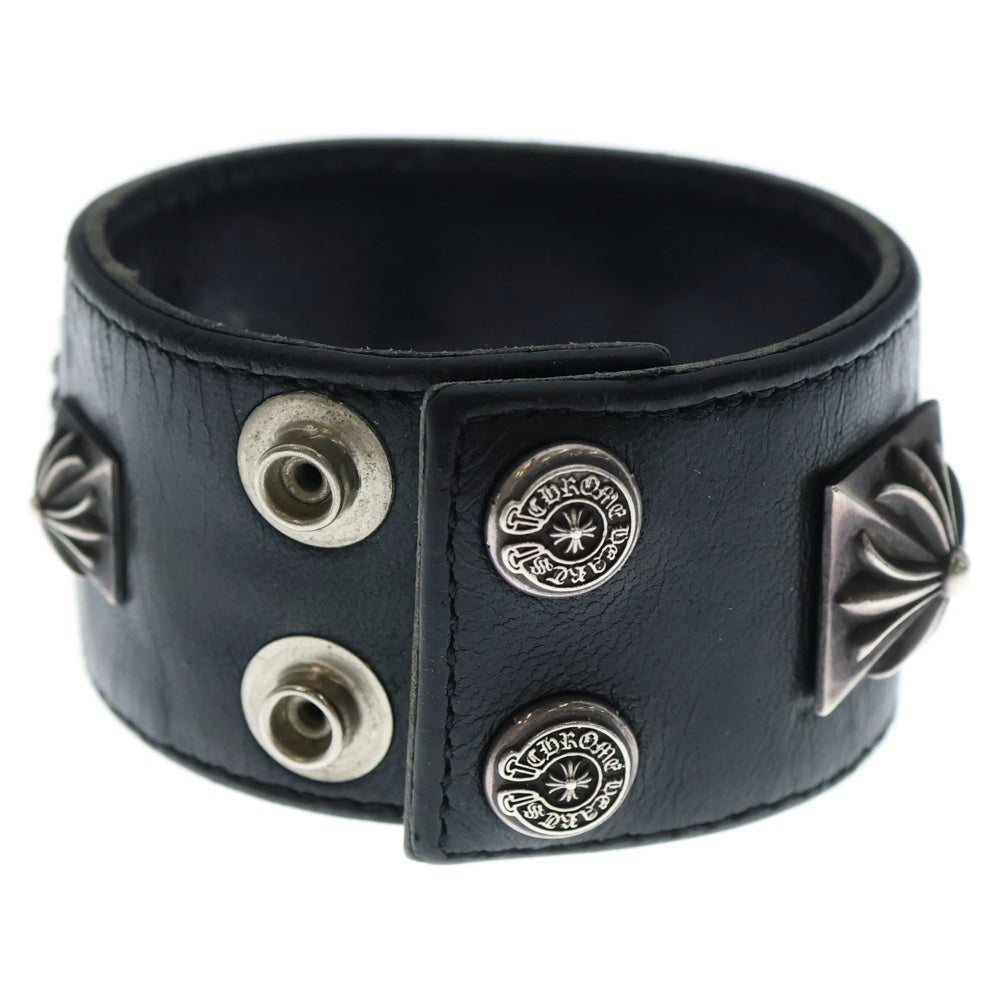 CHROME HEARTS(クロムハーツ) PYRAMID PUNK STUDS LEATHER BRACELET ピラミッド パンク スタッズ レザー ブレスレット シルバー/ブラック