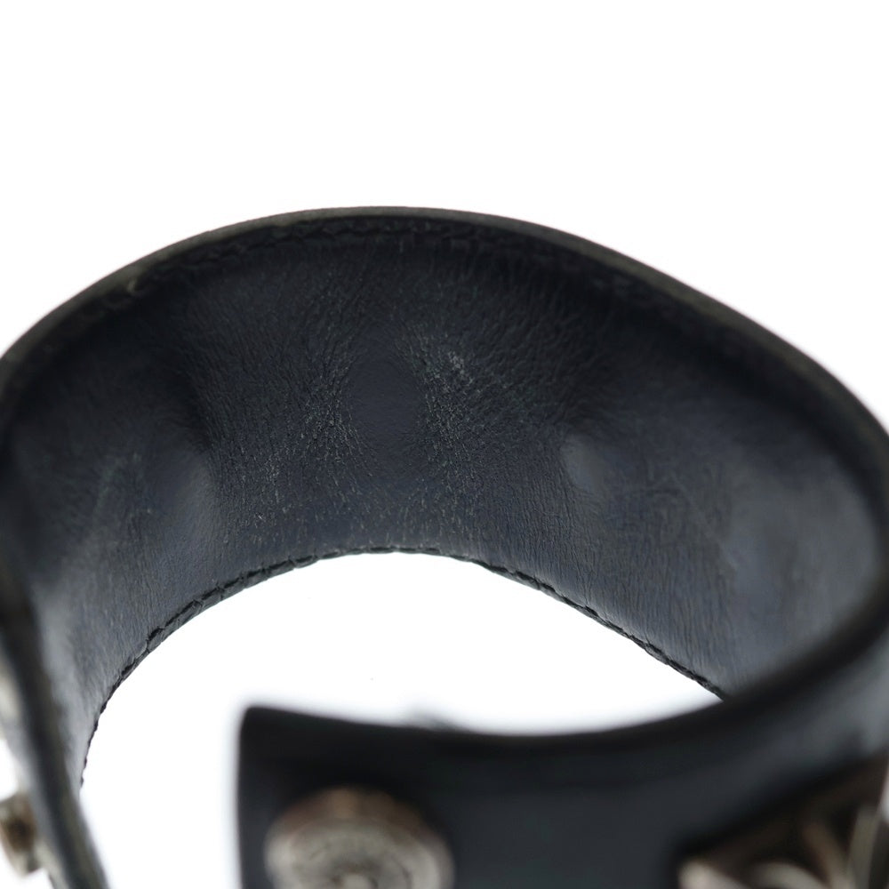CHROME HEARTS(クロムハーツ) PYRAMID PUNK STUDS LEATHER BRACELET ピラミッド パンク スタッズ レザー ブレスレット シルバー/ブラック
