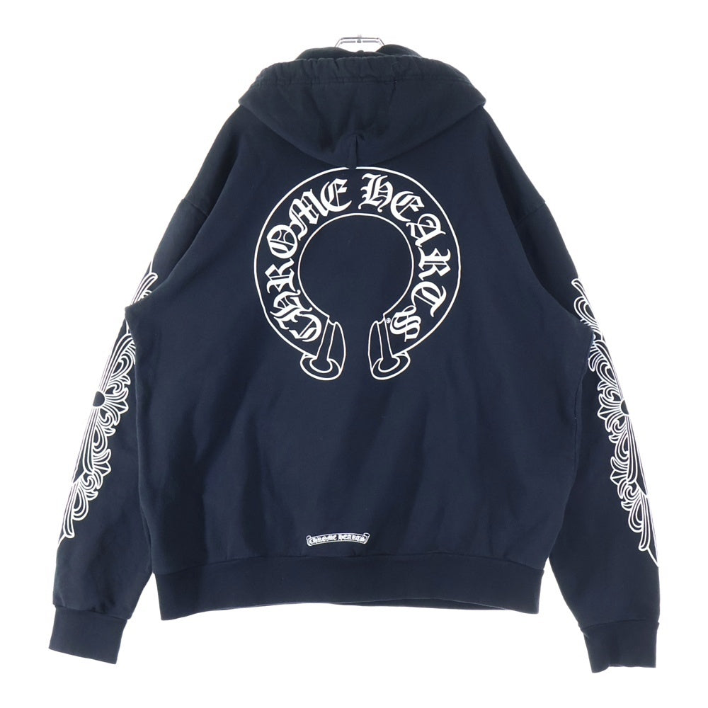CHROME HEARTS(クロムハーツ) SWTSHRT PLVR 袖フローラルバックホースシュープリントプルオーバーパーカー ブラック/ホワイト