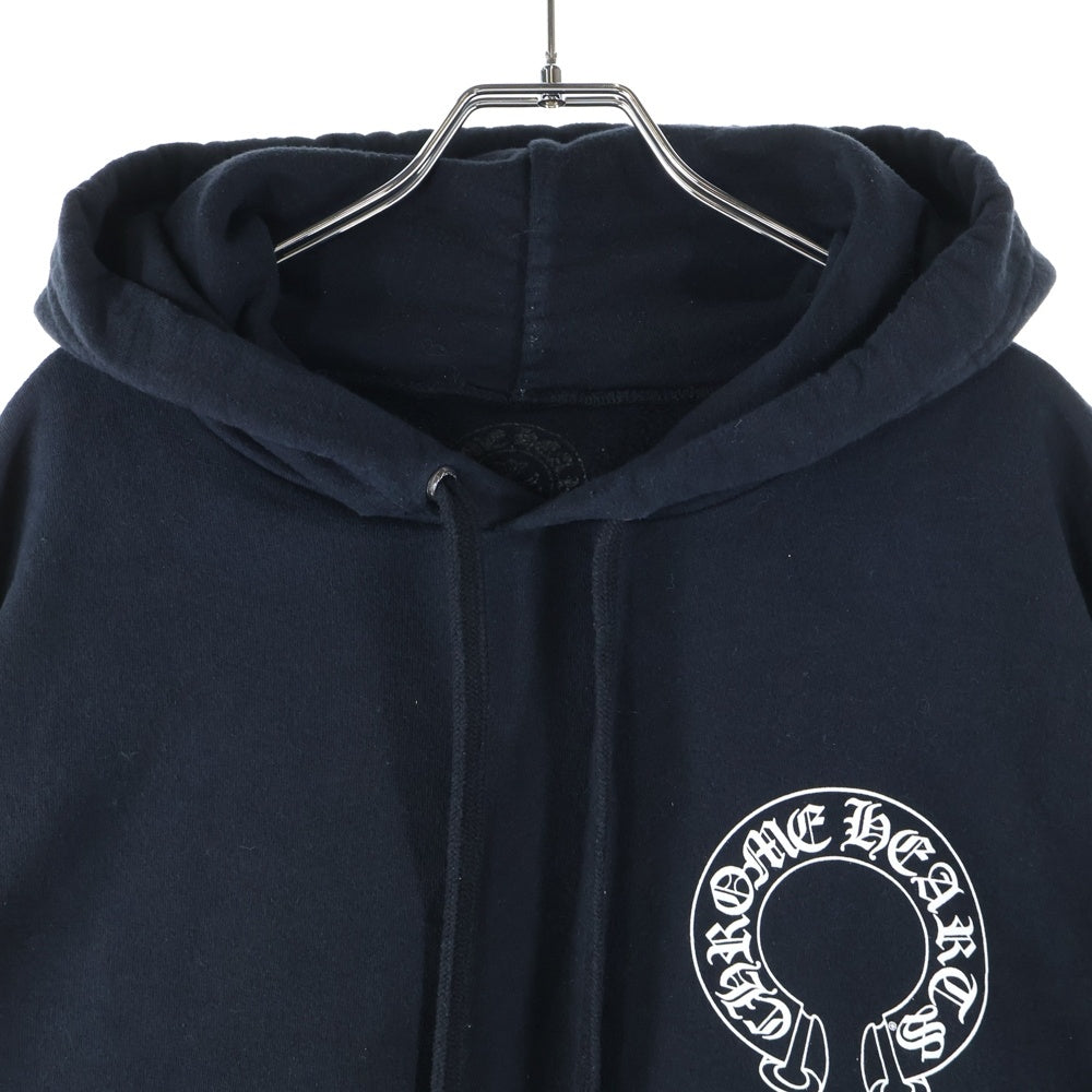 CHROME HEARTS(クロムハーツ) SWTSHRT PLVR 袖フローラルバックホースシュープリントプルオーバーパーカー ブラック/ホワイト