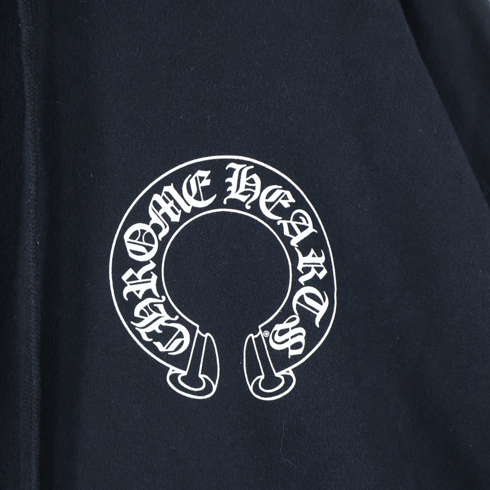 CHROME HEARTS(クロムハーツ) SWTSHRT PLVR 袖フローラルバックホースシュープリントプルオーバーパーカー ブラック/ホワイト
