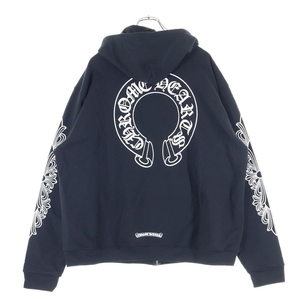 CHROME HEARTS(クロムハーツ) THRML HD ZIP 裏地サーマルジップ 袖フローラルバックホースシュープリントジップパーカー ブラック
