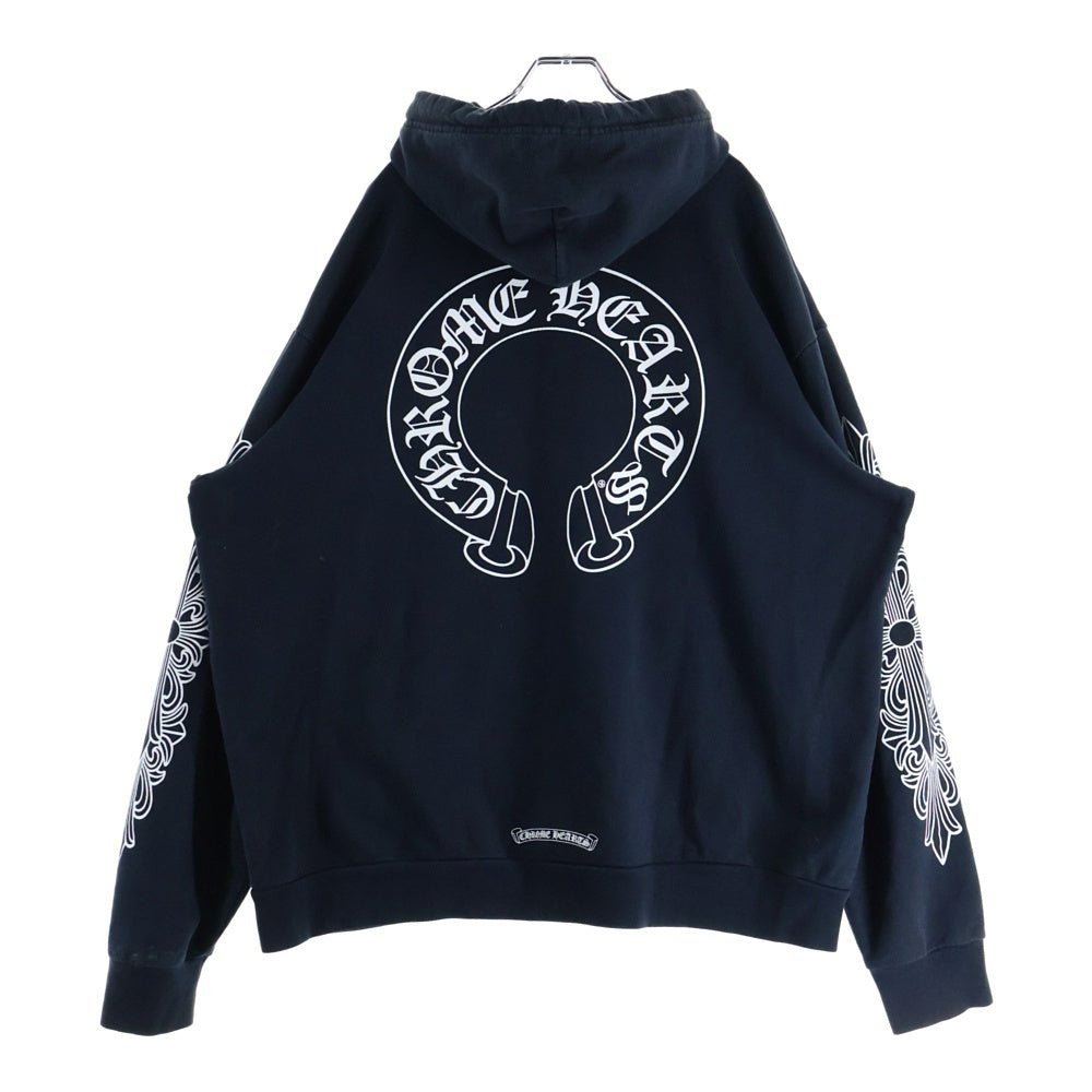 CHROME HEARTS(クロムハーツ) HORSESHOE PULLOVER HOODIE ホースシュープリント アームフローラル プルオーバースウェットパーカー フーディ ブラック