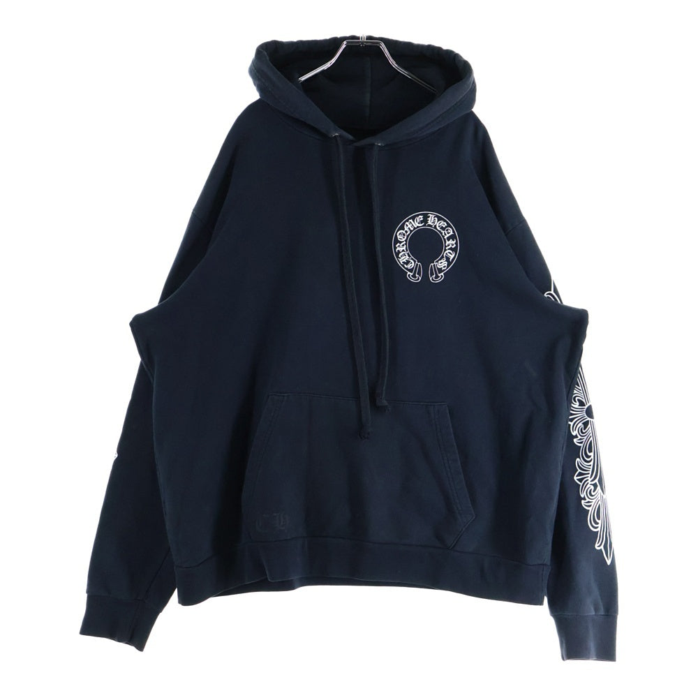 CHROME HEARTS(クロムハーツ) HORSESHOE PULLOVER HOODIE ホースシュープリント アームフローラル プルオーバースウェットパーカー フーディ ブラック