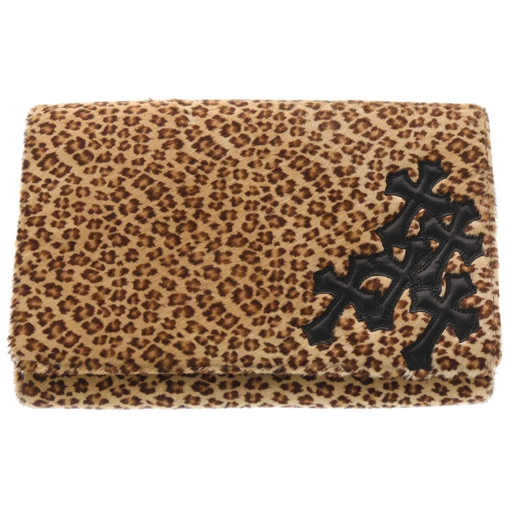 CHROME HEARTS(クロムハーツ) セメタリークロスパッチ付き レオパード クラッチバック ブラック/ベージュ