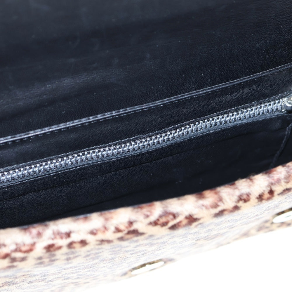 CHROME HEARTS(クロムハーツ) セメタリークロスパッチ付き レオパード クラッチバック ブラック/ベージュ