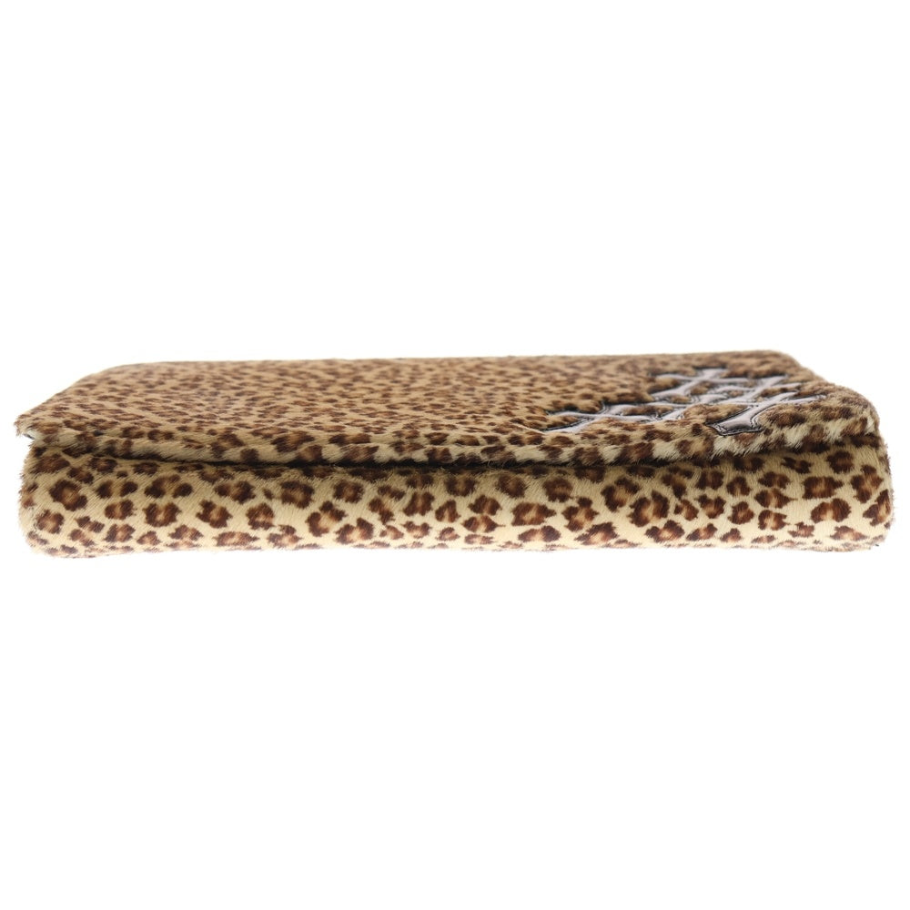 CHROME HEARTS(クロムハーツ) セメタリークロスパッチ付き レオパード クラッチバック ブラック/ベージュ