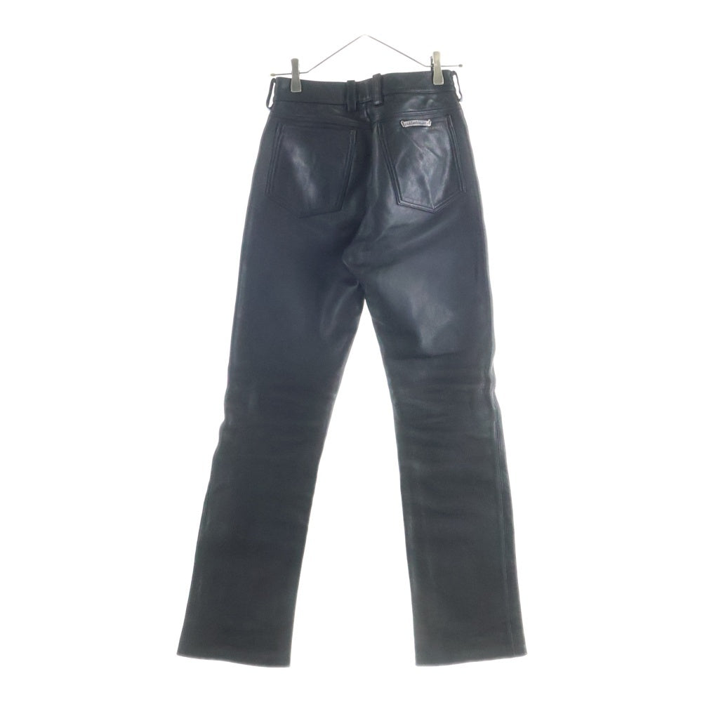 CHROME HEARTS(クロムハーツ) LTHR PANTS クロスボールボタン 5ポケット フレアニー ボタンフライ レザー ストレートパンツ ブラック