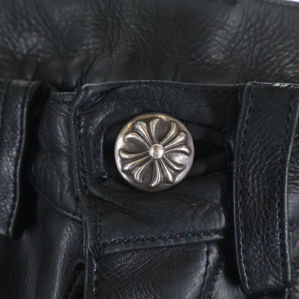 CHROME HEARTS(クロムハーツ) LTHR PANTS クロスボールボタン 5ポケット フレアニー ボタンフライ レザー ストレートパンツ ブラック