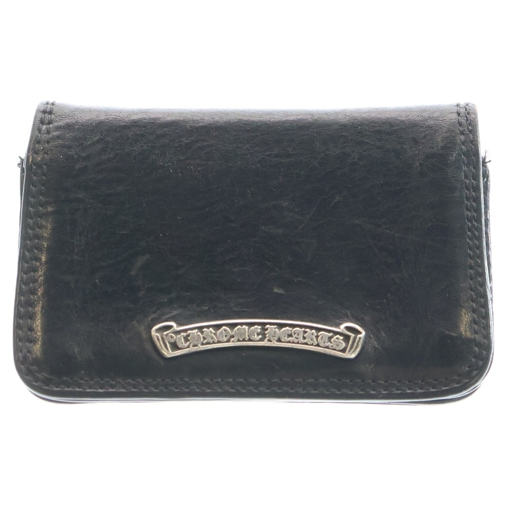 CHROME HEARTS(クロムハーツ) CARD CASE スクロールラベル レザーカードケース ブラック