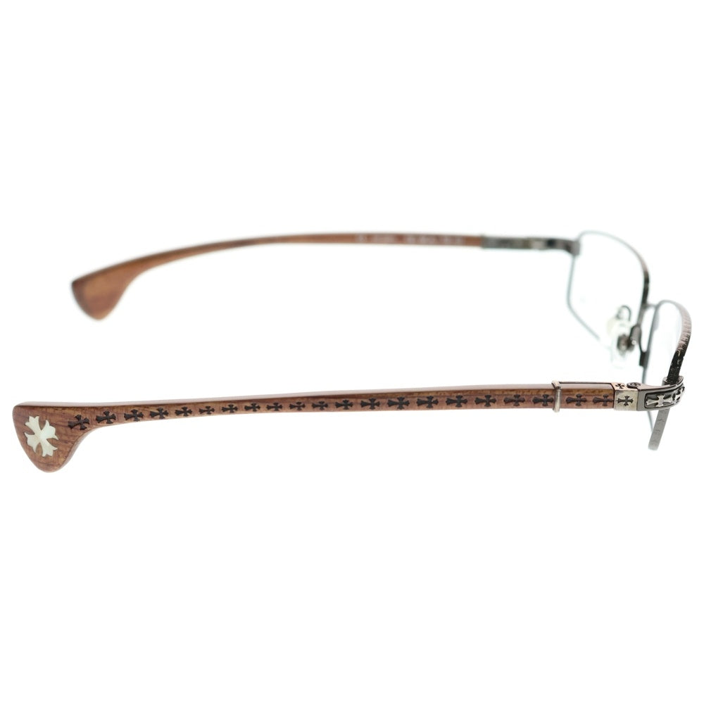CHROME HEARTS(クロムハーツ) TE-W.A.-TE 3 CHクロス スクエア アイウェアフレーム マホガニーウッドテンプル 眼鏡 ブラウン/シルバー