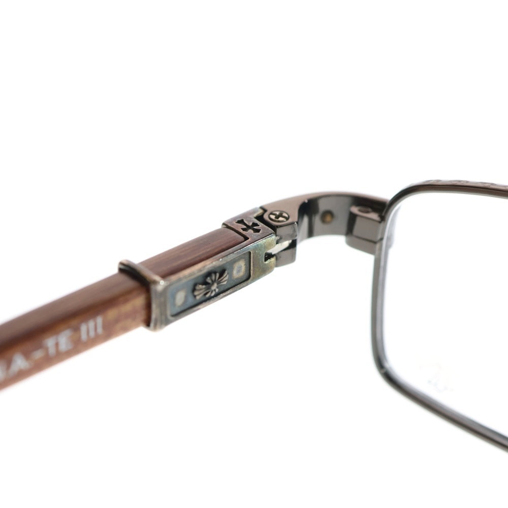 CHROME HEARTS(クロムハーツ) TE-W.A.-TE 3 CHクロス スクエア アイウェアフレーム マホガニーウッドテンプル 眼鏡 ブラウン/シルバー