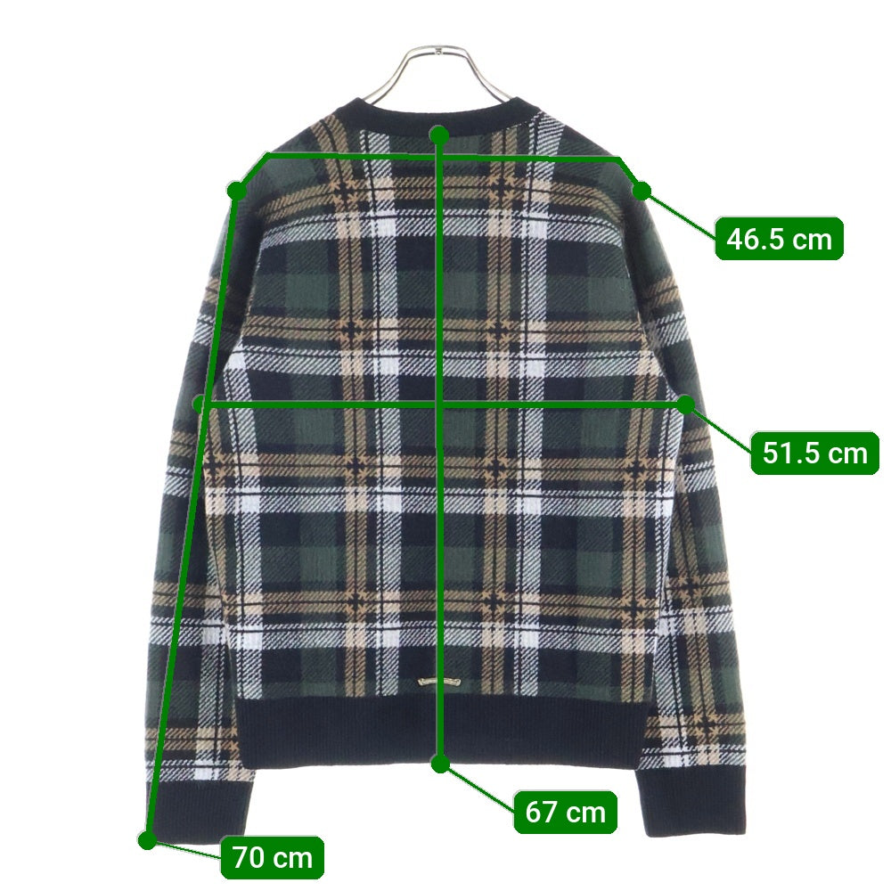 CHROME HEARTS(クロムハーツ) BIG CITY CH PLS カシミヤ混 チェック柄 Vネックウールニット マルチ